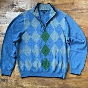Brooks Brothers Blue and Gray Argyle Zip Up Sweater